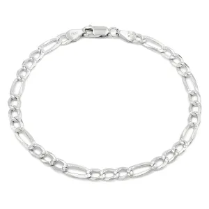 925 Sterling Silver Solid Figaro 5mm Diamond Cut Pave ITProLux Link Bracelet