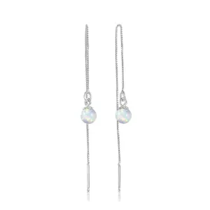 925 Sterling Silver White Opal ball Chain Earrings