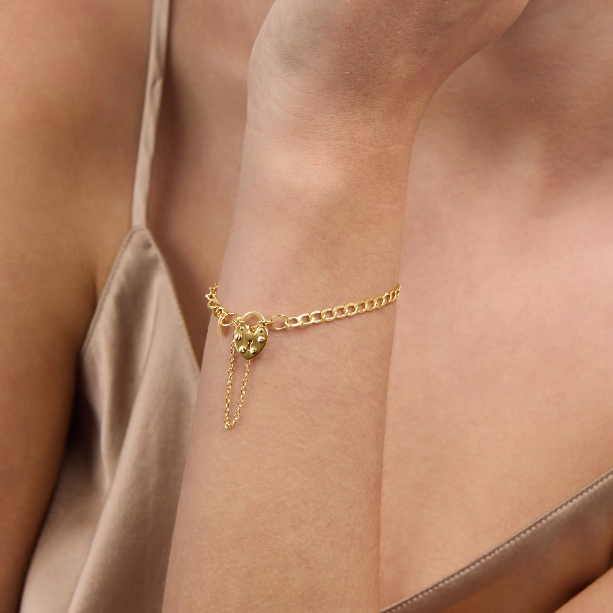 9ct Yellow Gold Silver Infused Padlock Curb Bracelet