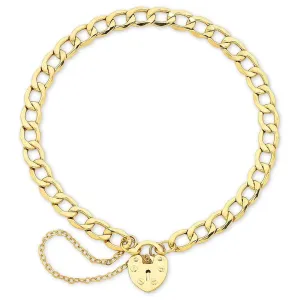 9ct Yellow Gold Silver Infused Padlock Curb Bracelet