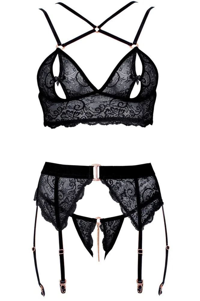 Abierta Fina Suspender Lingerie Set