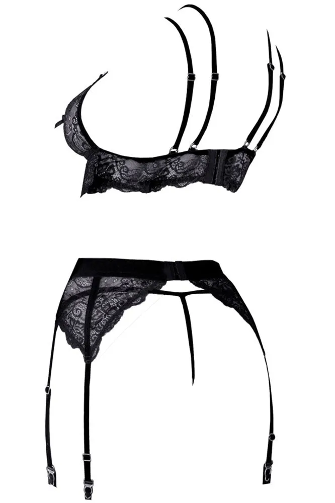 Abierta Fina Suspender Lingerie Set