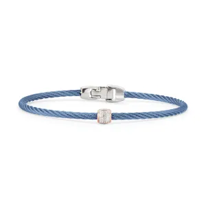 Alor 7" Caribbean Blue Stainless Steel Cable Bracelet with 18k Rose Gold and Diamond Bracelet, Dia=.07tw