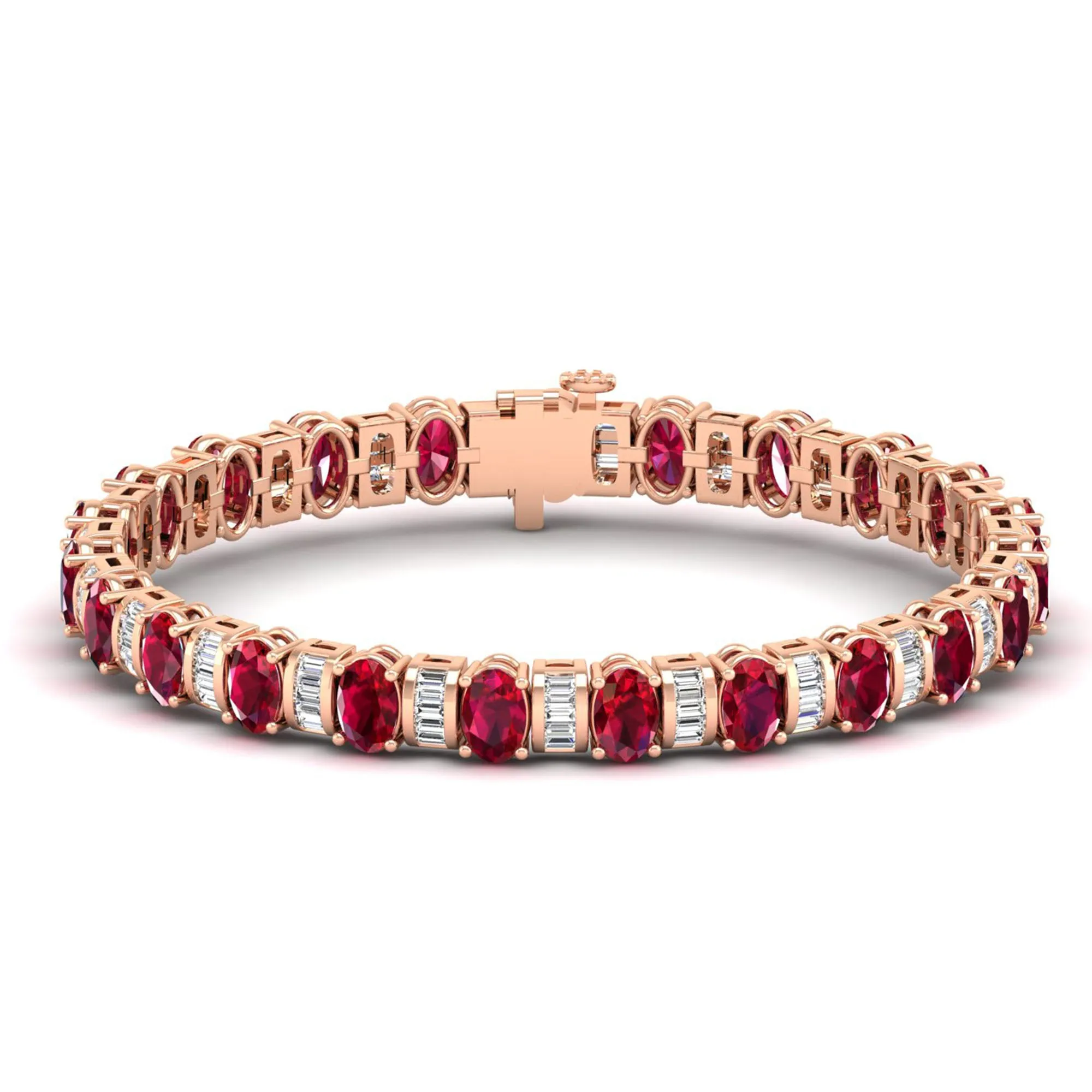 Alternating Oval Ruby and Baguette Diamond Tennis Bracelet