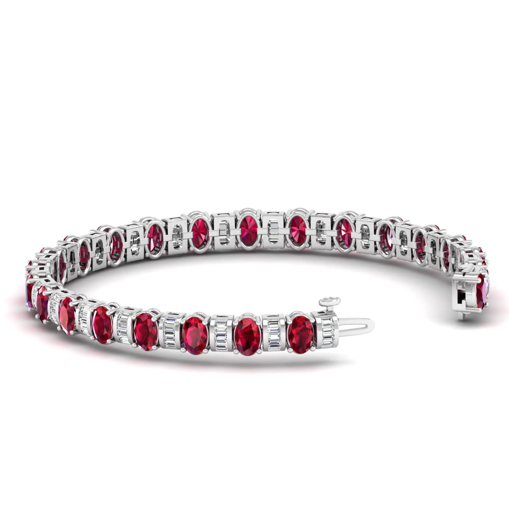 Alternating Oval Ruby and Baguette Diamond Tennis Bracelet