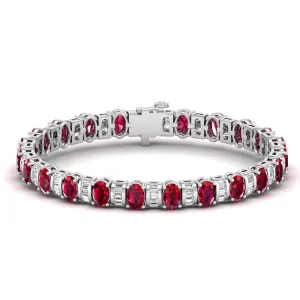 Alternating Oval Ruby and Baguette Diamond Tennis Bracelet