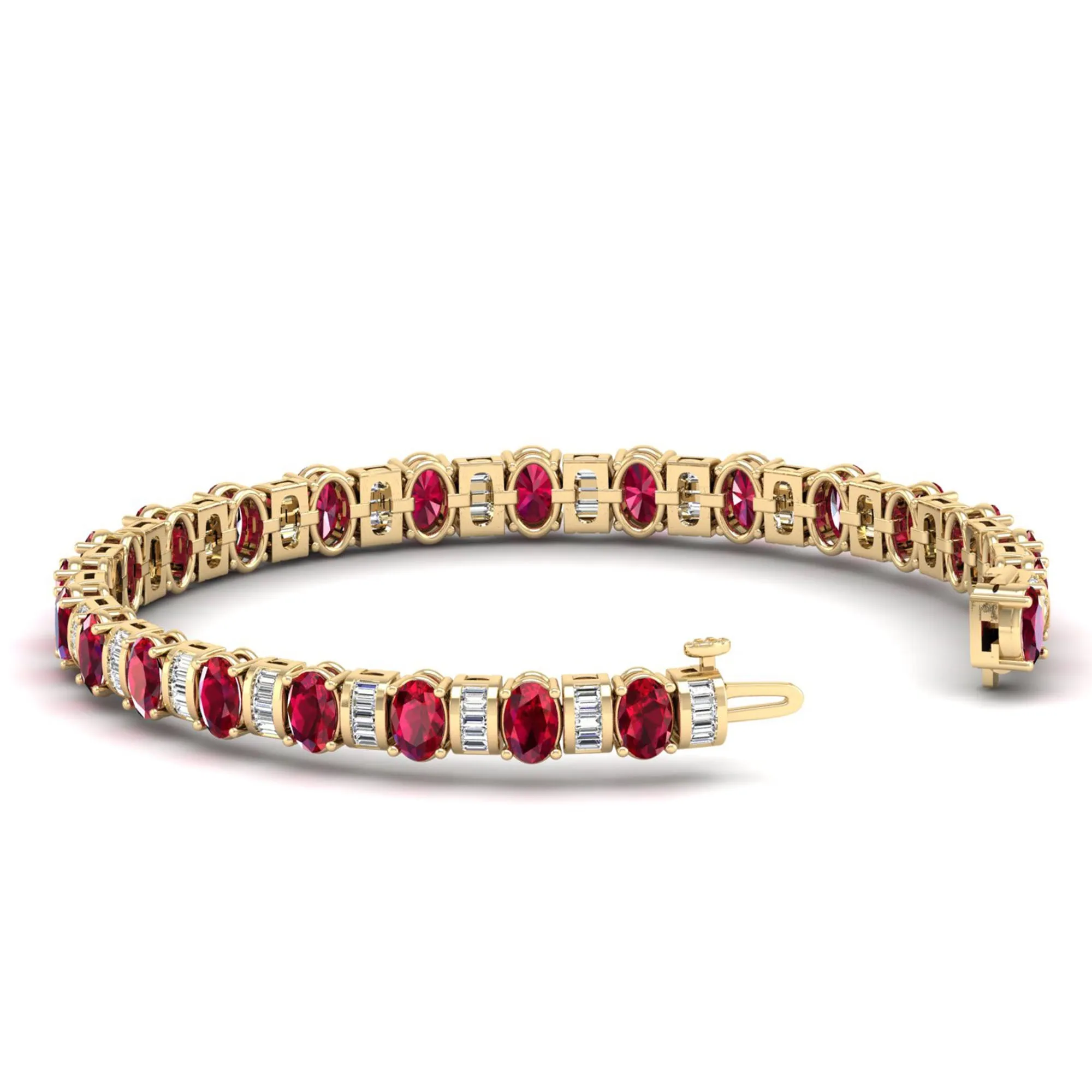 Alternating Oval Ruby and Baguette Diamond Tennis Bracelet