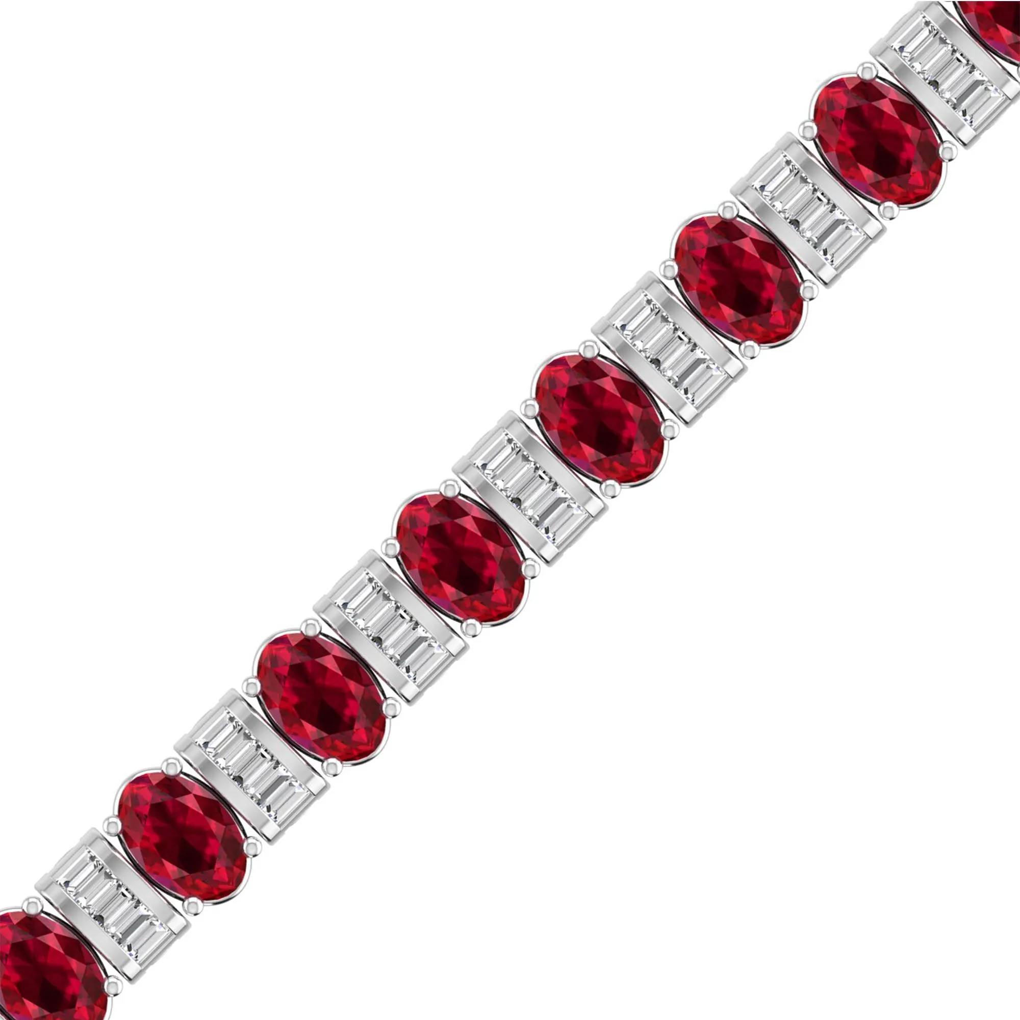 Alternating Oval Ruby and Baguette Diamond Tennis Bracelet