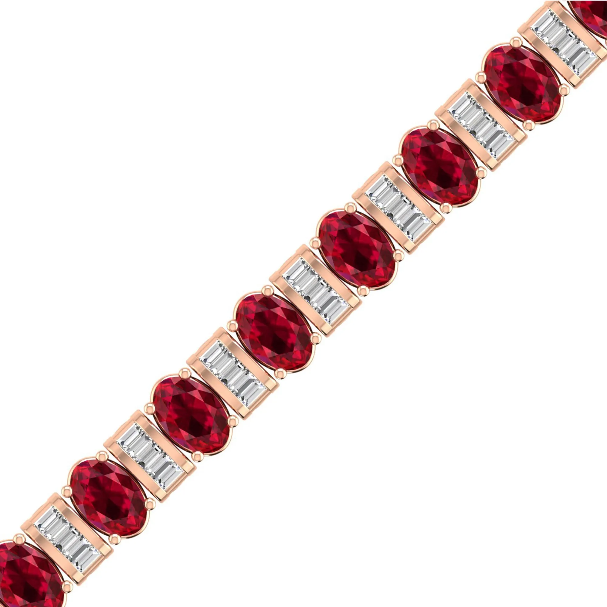 Alternating Oval Ruby and Baguette Diamond Tennis Bracelet