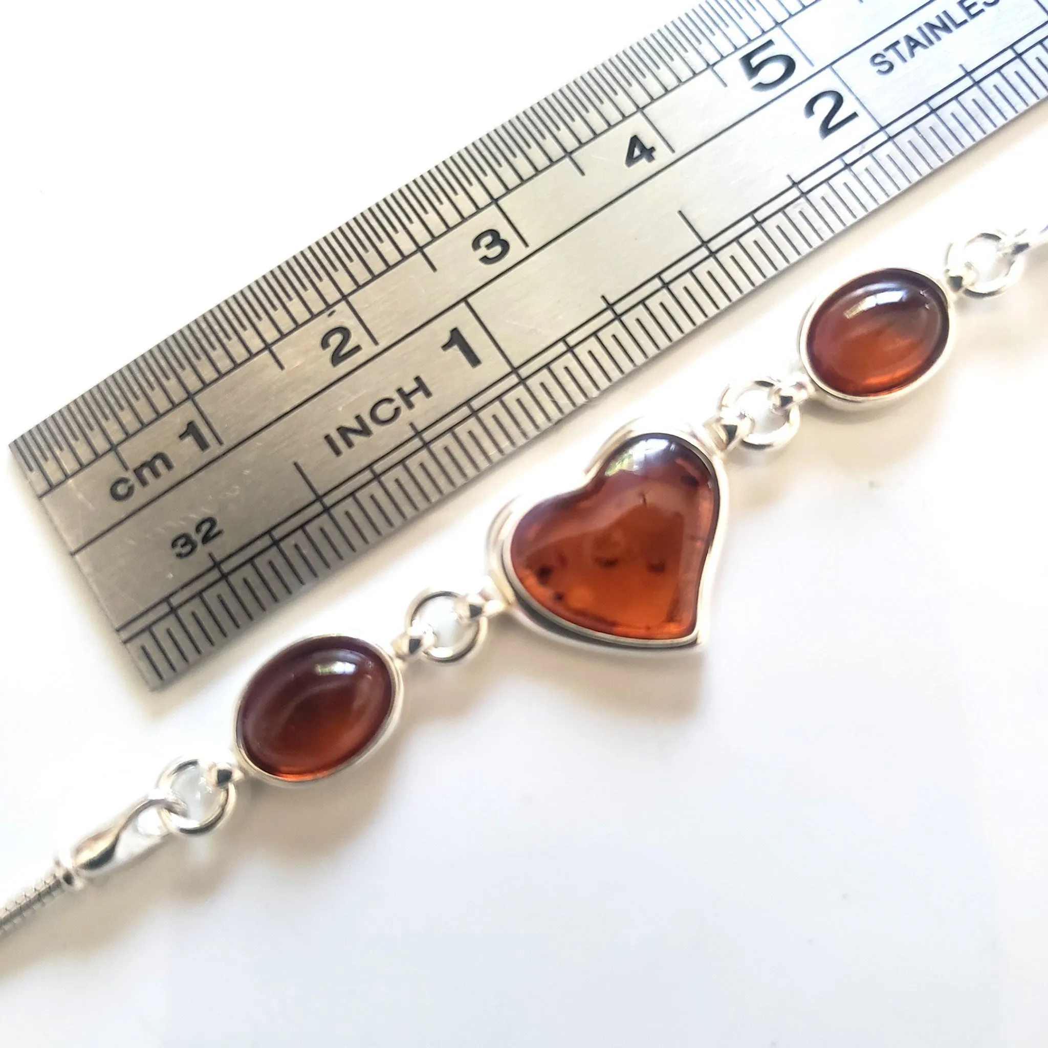 Amber Heart in Sterling Silver Adjustable Bracelet