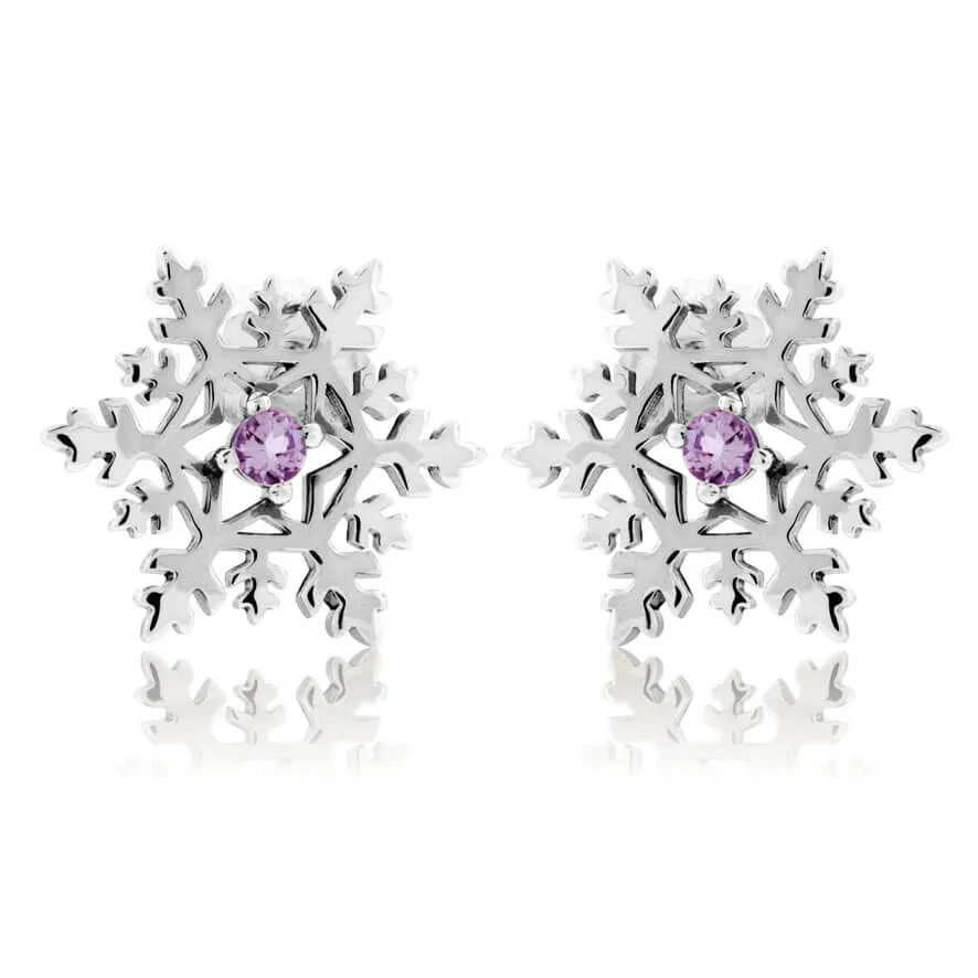 Amethyst Center Snowflake Post Earrings