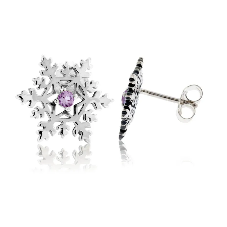 Amethyst Center Snowflake Post Earrings