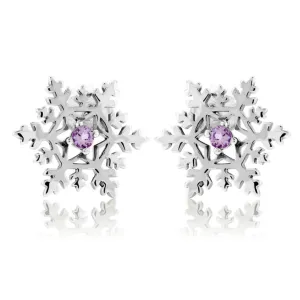 Amethyst Center Snowflake Post Earrings