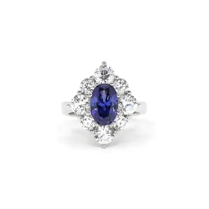 Anna Zuckerman Sterling Silver Oval Sapphire Blue Cubic Zirconia Halo Ring, Size 5 (97702)
