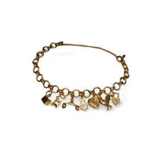Antique Estate 14K Pink Rose Gold Diamond Miniature Charm Bracelet