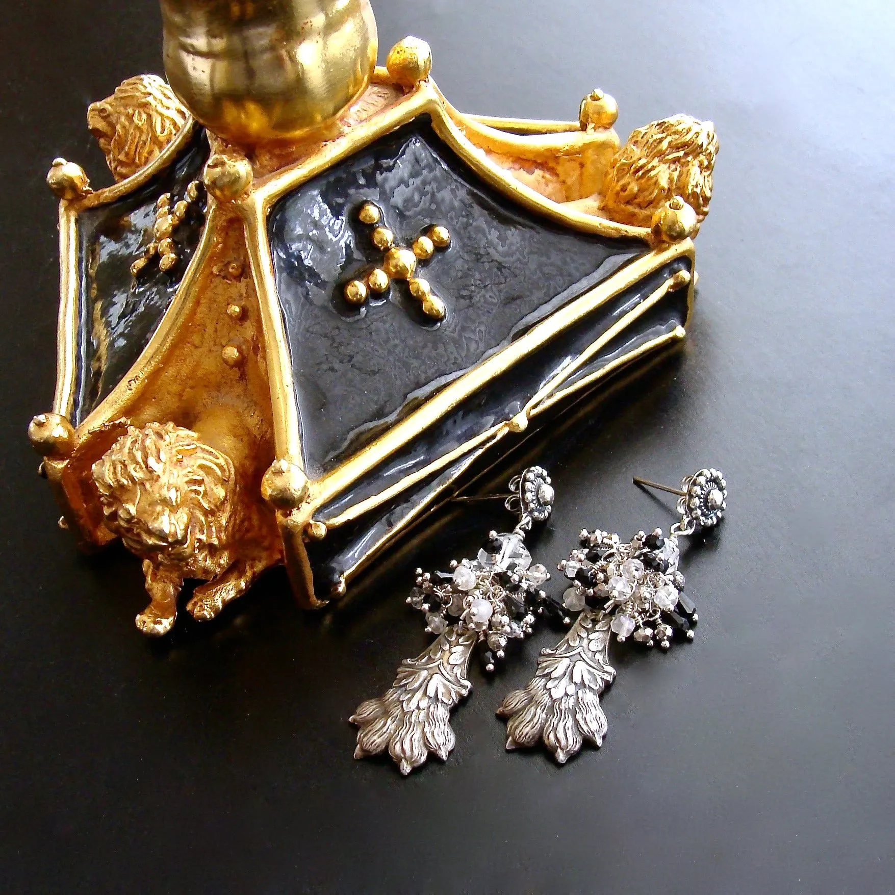 Antique Sterling Lion’s Paw Amulet Cluster Earrings - Airella Earrings