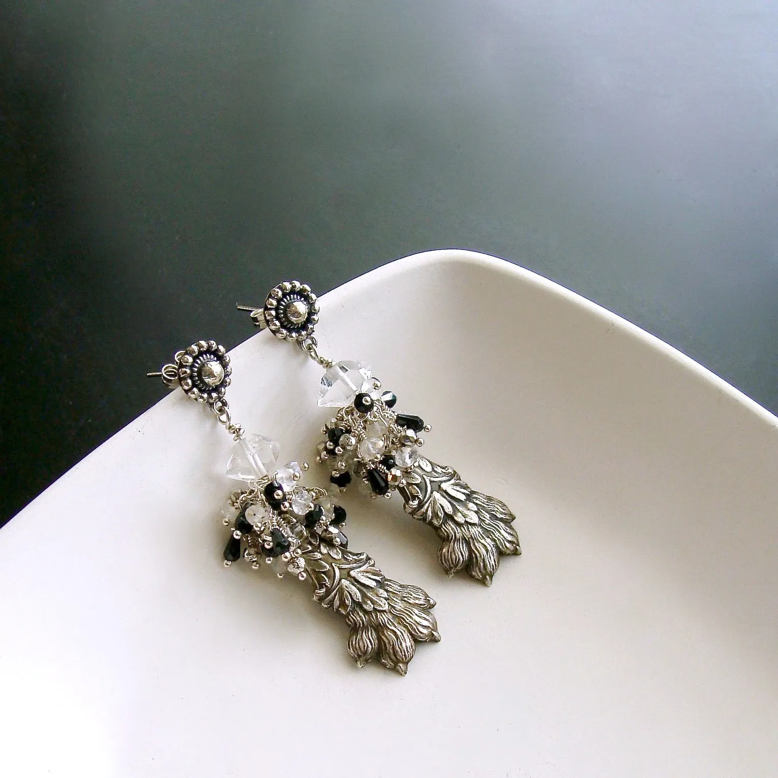 Antique Sterling Lion’s Paw Amulet Cluster Earrings - Airella Earrings
