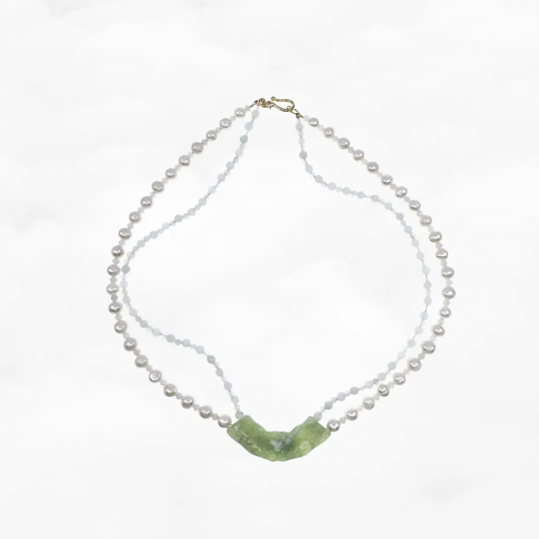 Auspicious Clouds Mint Jade Huang Beaded Necklace