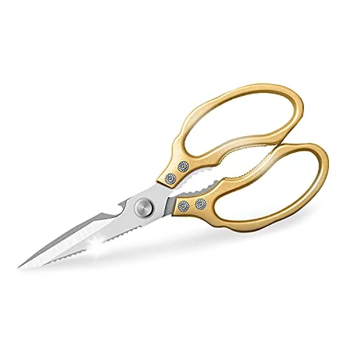 AWinjoy Kitchen Scissors, Heavy Duty Sharp Kitchen Shears Dishwasher Safe ,Gold Kitchen Accessories Cooking Shears for Kitchen Meat Chicken Fish Poultry Herb Bread (Gold)