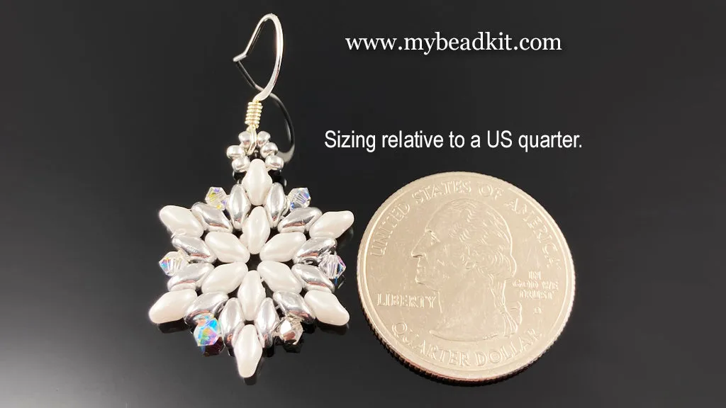 Beaded Snowflake Earrings (White, Silver & Crystal)