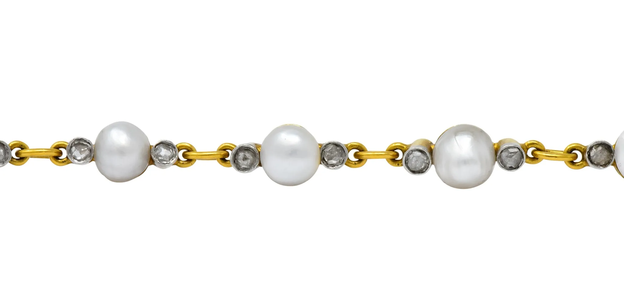 Belle Epoque French Pearl Diamond Platinum 18 Karat Gold Bracelet Circa 1910