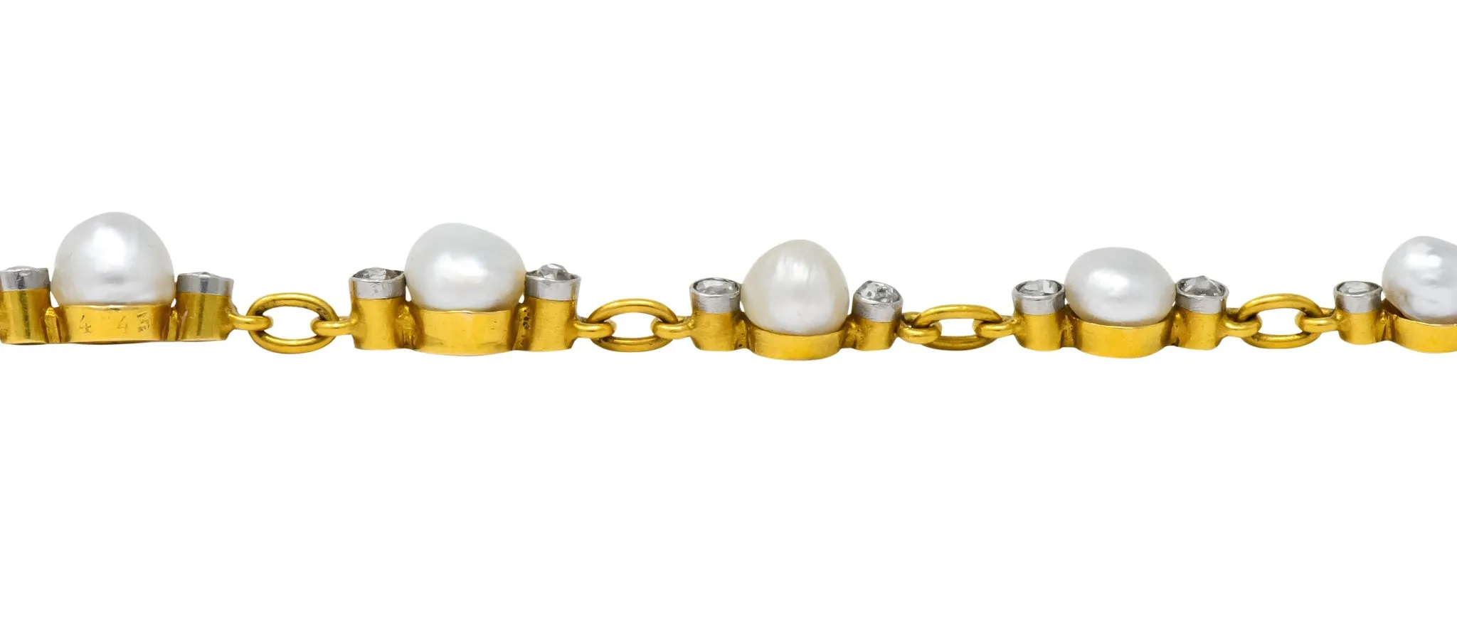Belle Epoque French Pearl Diamond Platinum 18 Karat Gold Bracelet Circa 1910