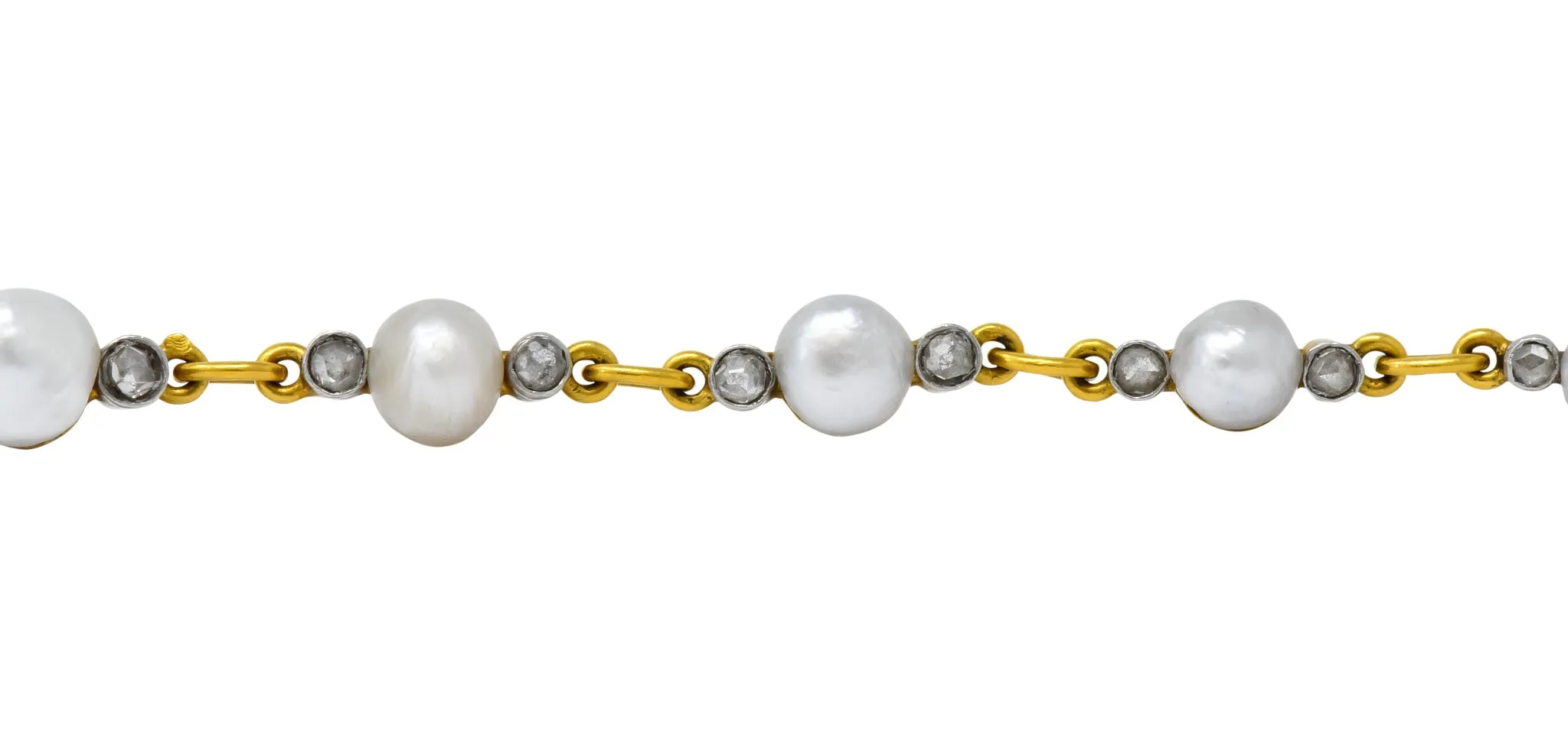 Belle Epoque French Pearl Diamond Platinum 18 Karat Gold Bracelet Circa 1910