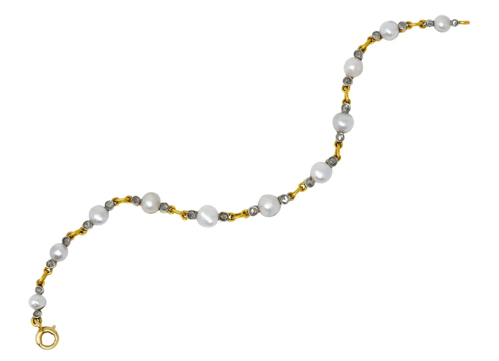 Belle Epoque French Pearl Diamond Platinum 18 Karat Gold Bracelet Circa 1910