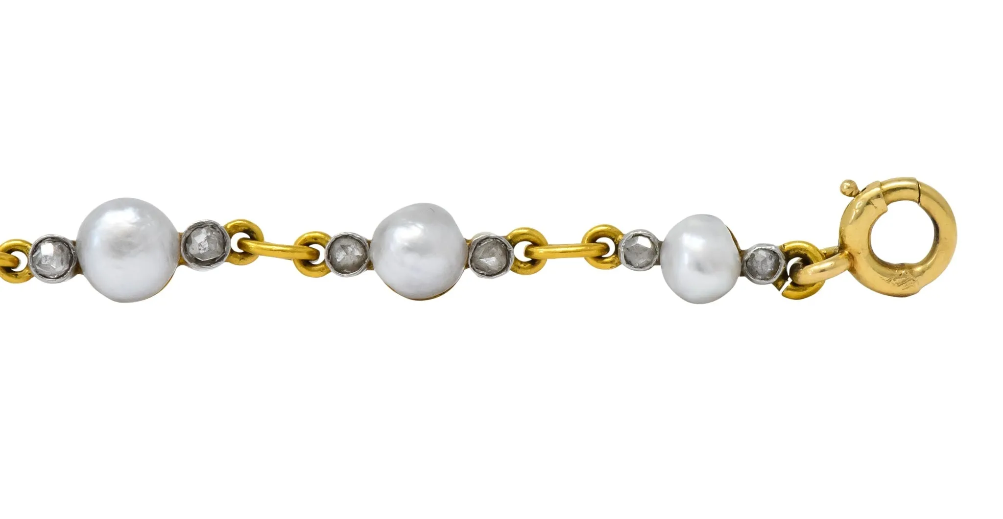 Belle Epoque French Pearl Diamond Platinum 18 Karat Gold Bracelet Circa 1910