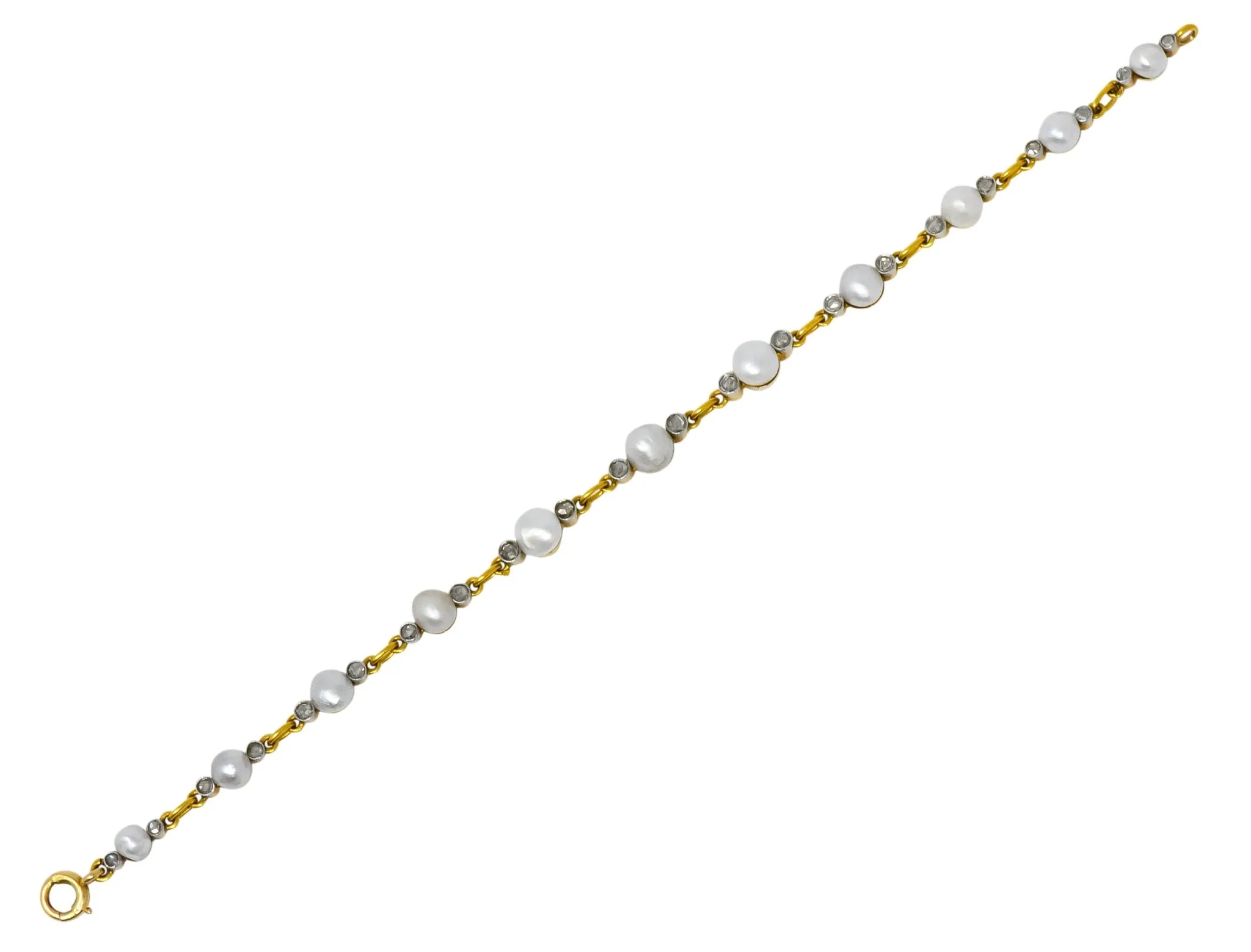 Belle Epoque French Pearl Diamond Platinum 18 Karat Gold Bracelet Circa 1910