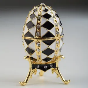 Black and White Faberge Egg with Gold Necklace Inside