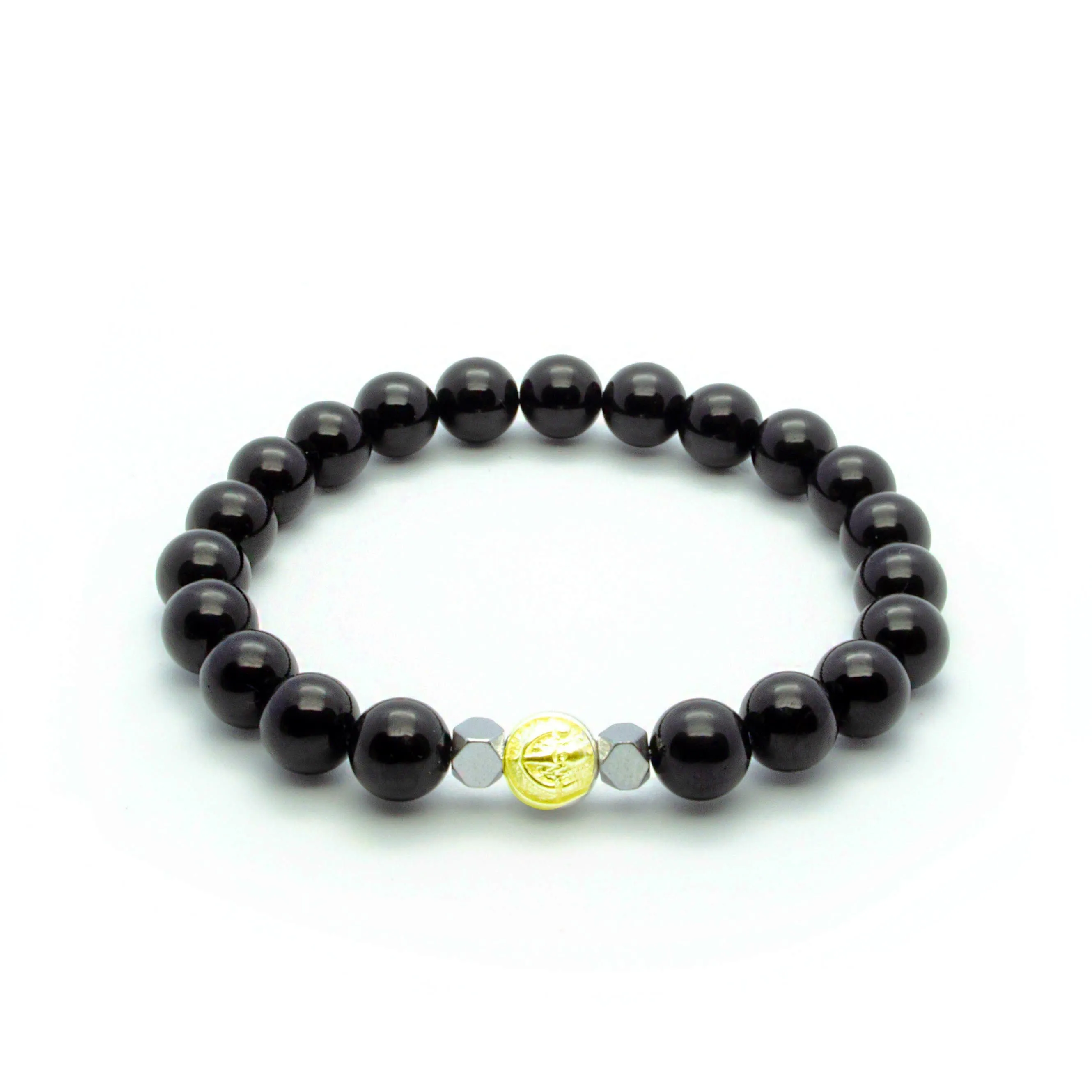 Black Onyx Stretch Wristband With Hematite in Silver/Gold/Rhodium | 8MM
