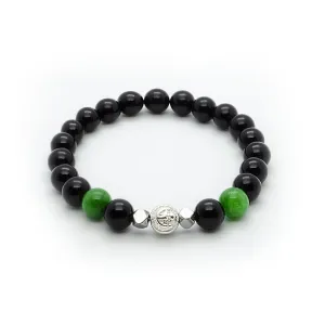 Black Onyx Wristband With Green Jade, Hematite and Solid Silver | 8MM