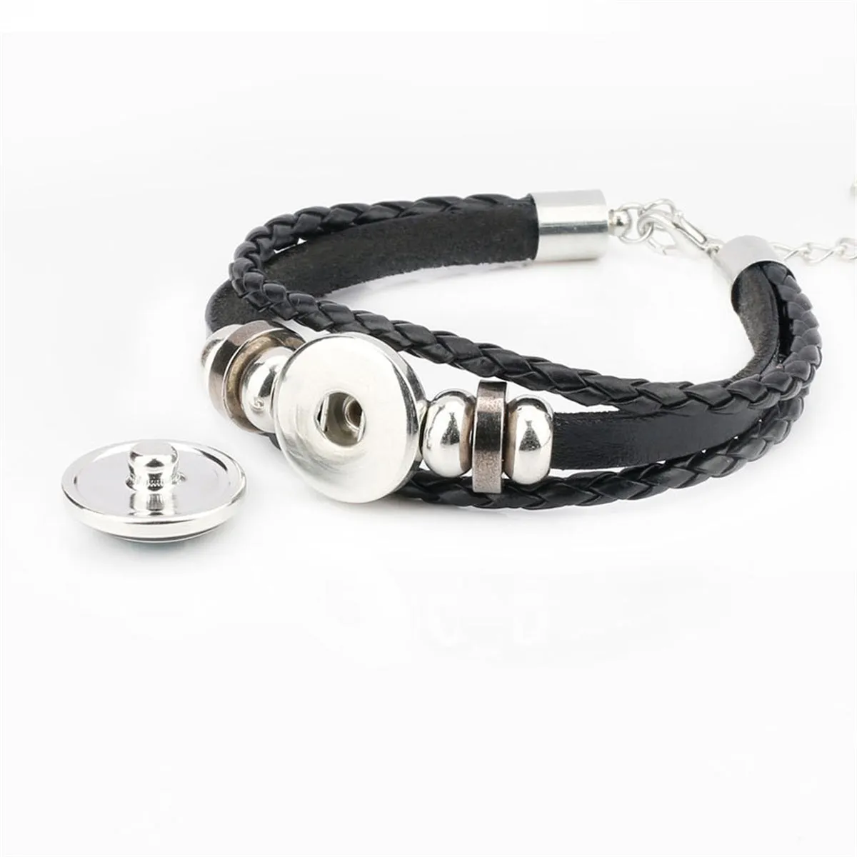Black Polystyrene & Silver-Plated Green Alien Braided Layered Bracelet
