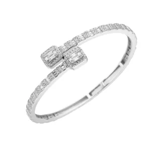 Bling Iced Out Unisex 14k Gold Plated over Sterling Silver 925 Moissanite Square Cuff Bangle Bracelet - M303419