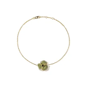 Bloom Small Flower Green Diamonds Bracelet in Yellow Gold