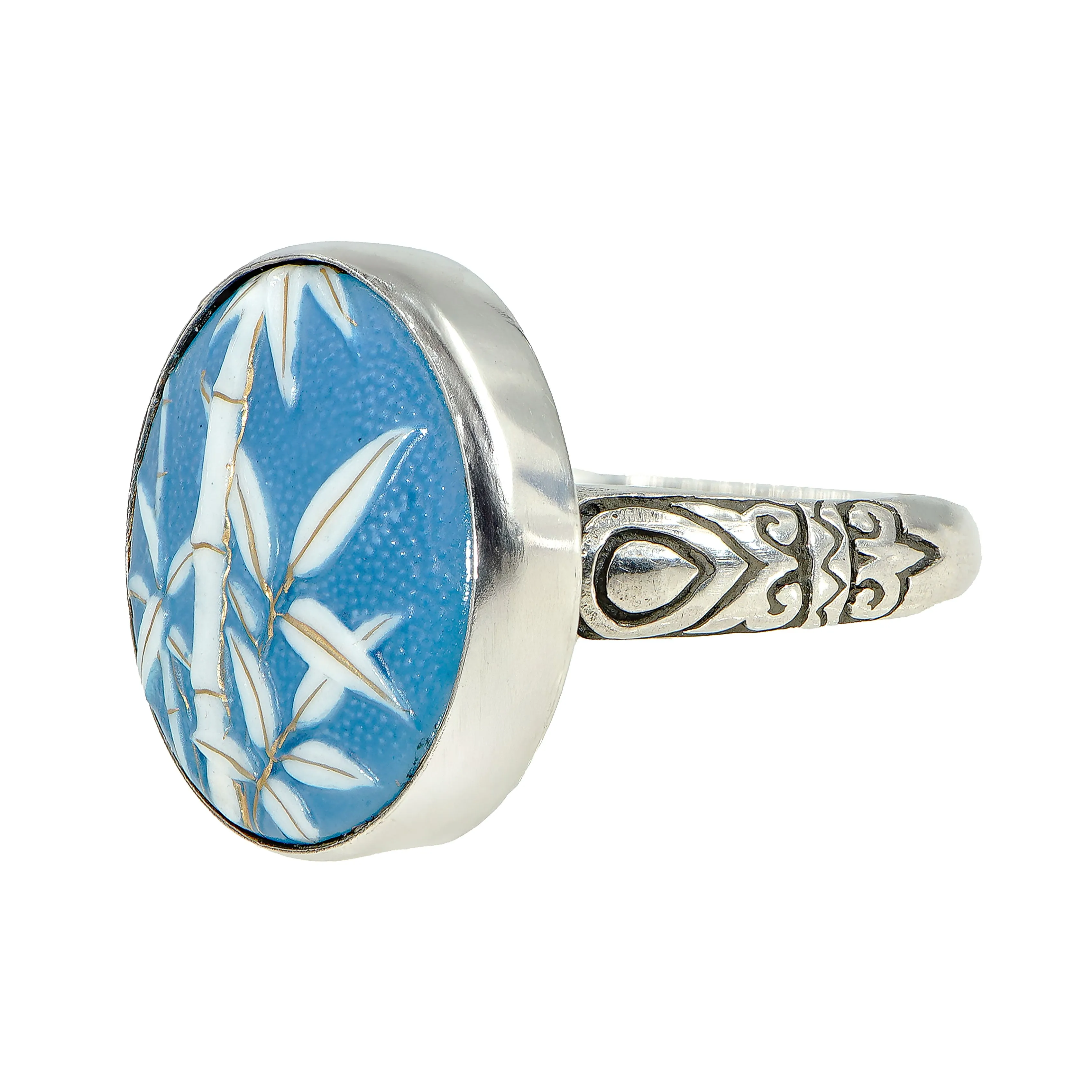 Blue & White Bamboo Satsuma Button Ring