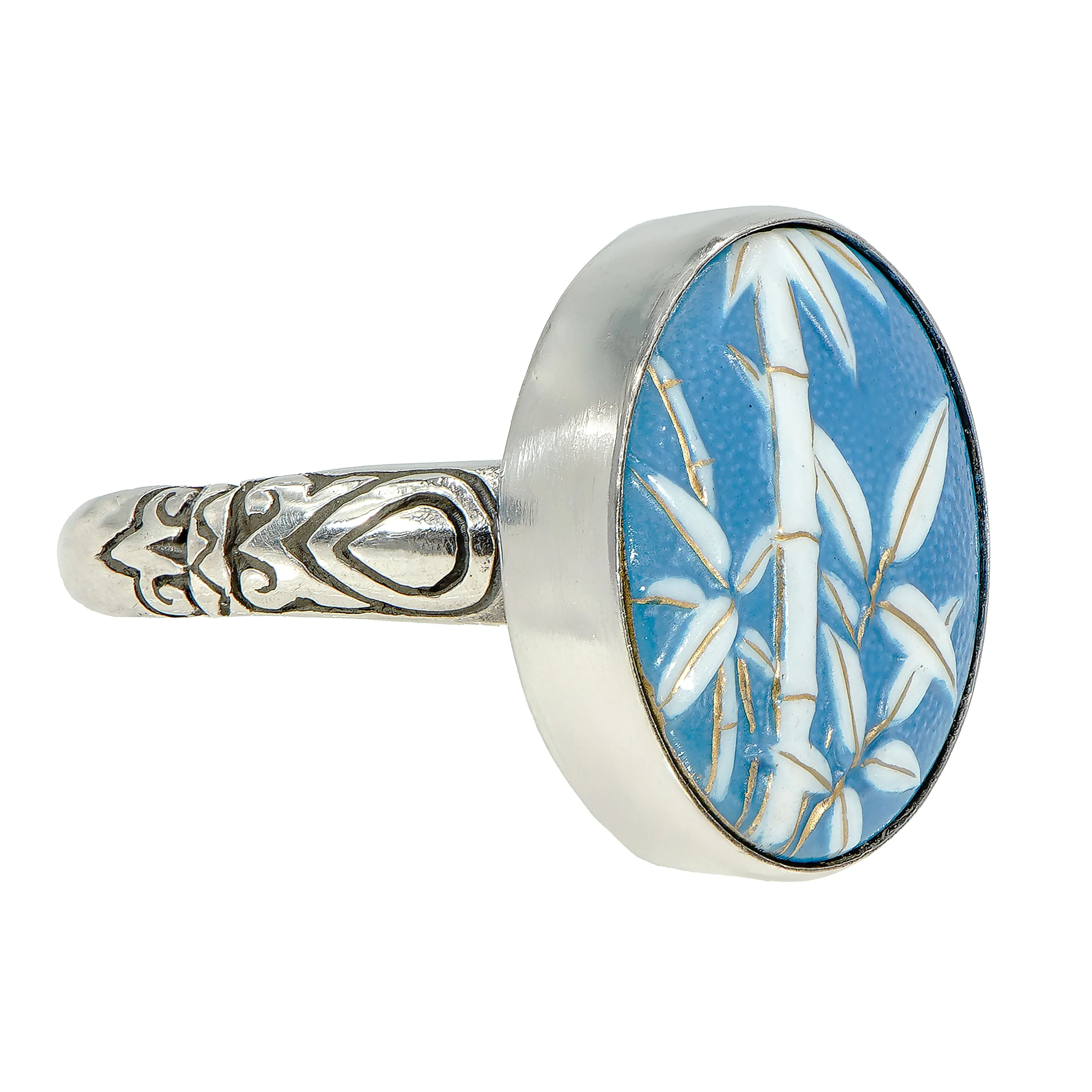 Blue & White Bamboo Satsuma Button Ring