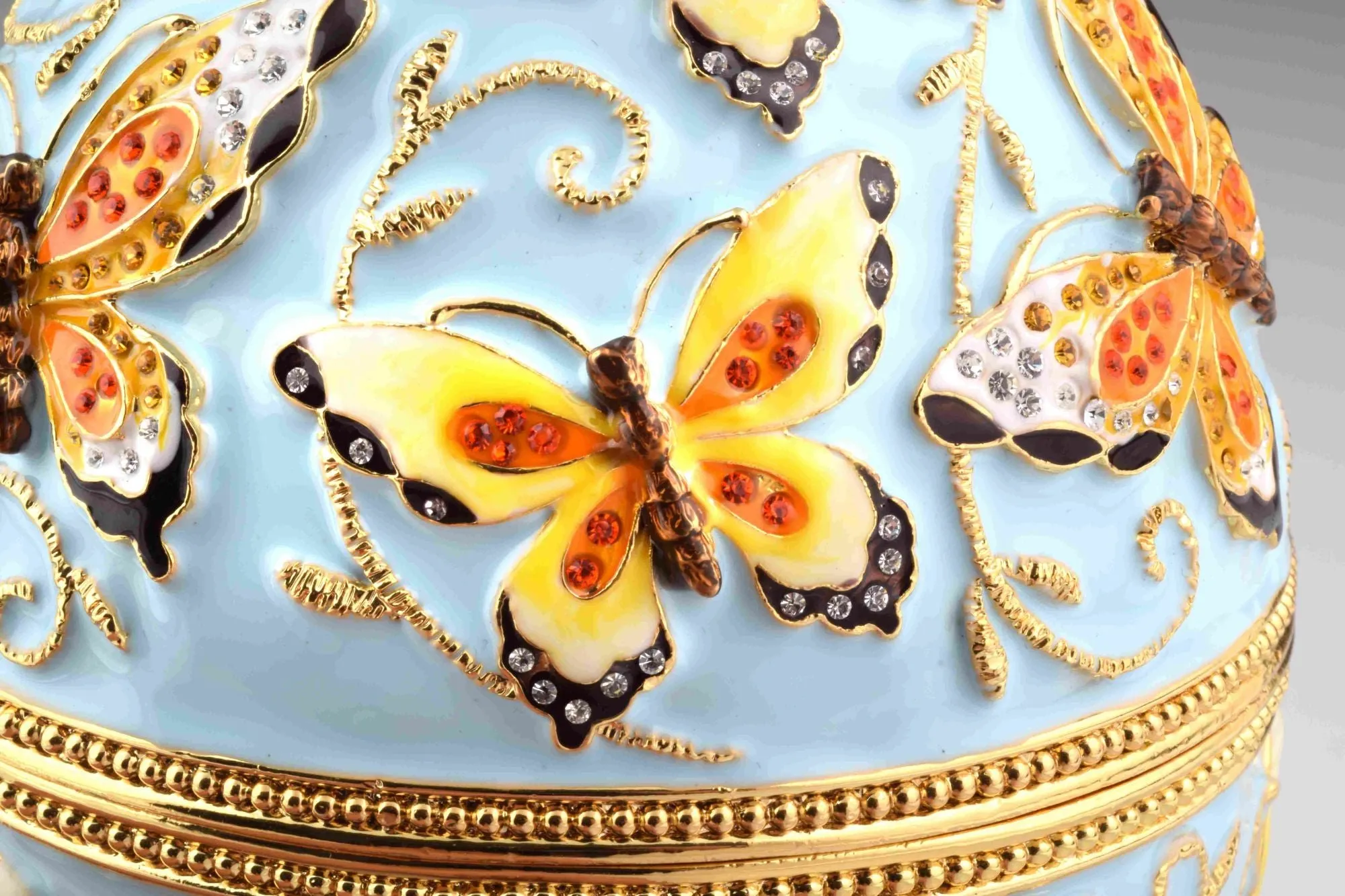 Blue Faberge Egg with Yellow Flowers