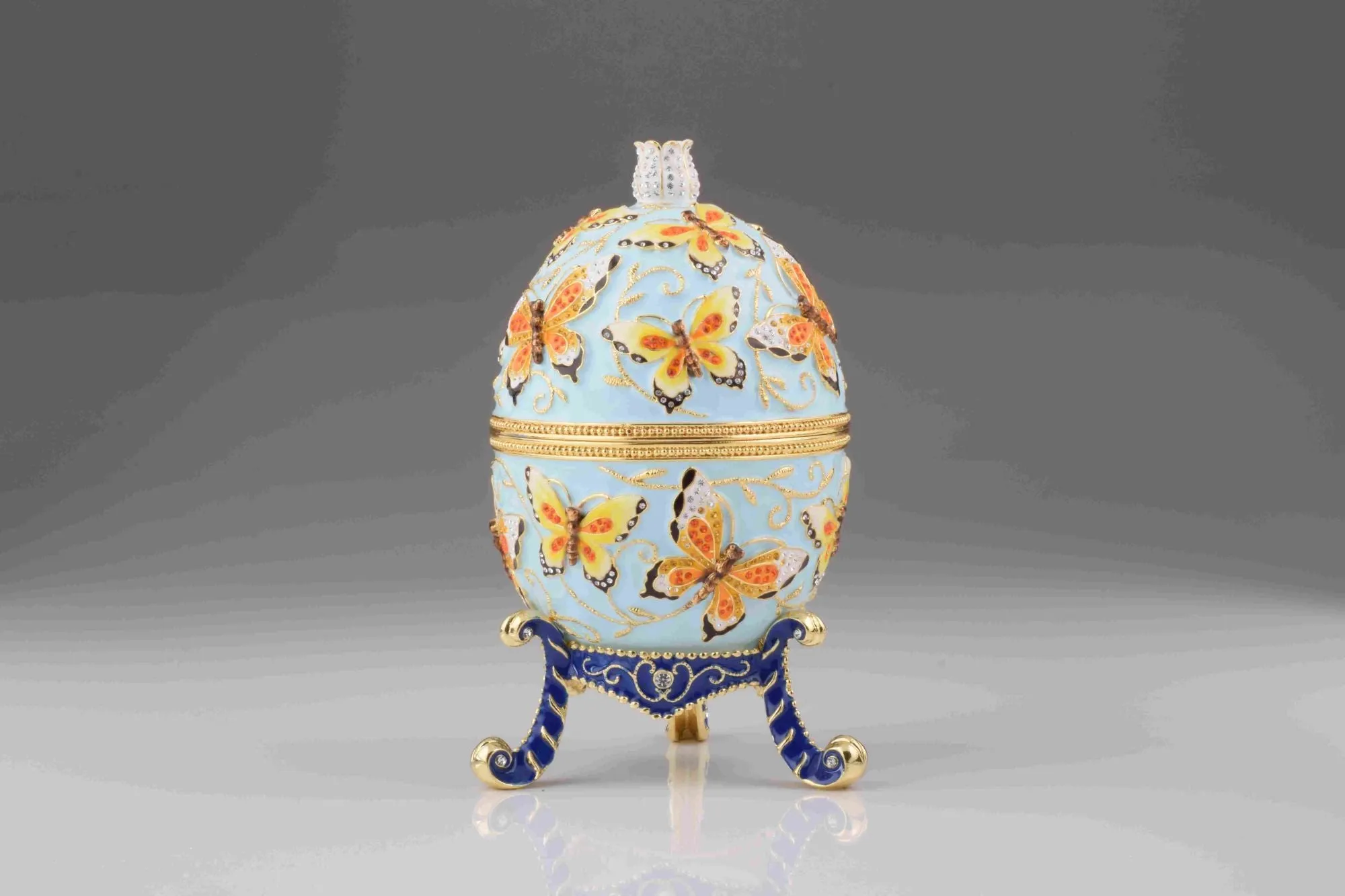 Blue Faberge Egg with Yellow Flowers