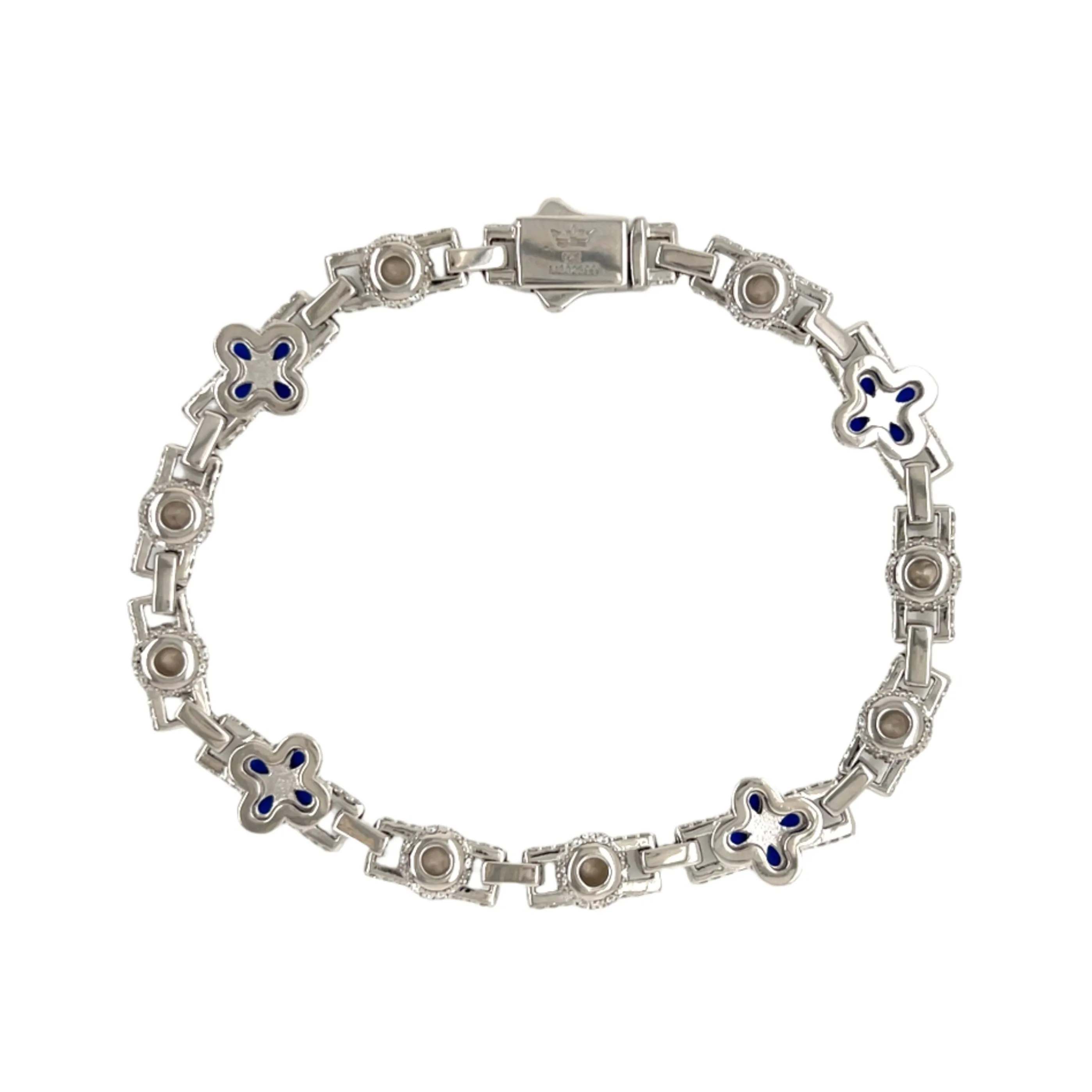 Blue Flower 10mm Lab-Created Moissanite Sterling 8.5" Bracelet - M302399