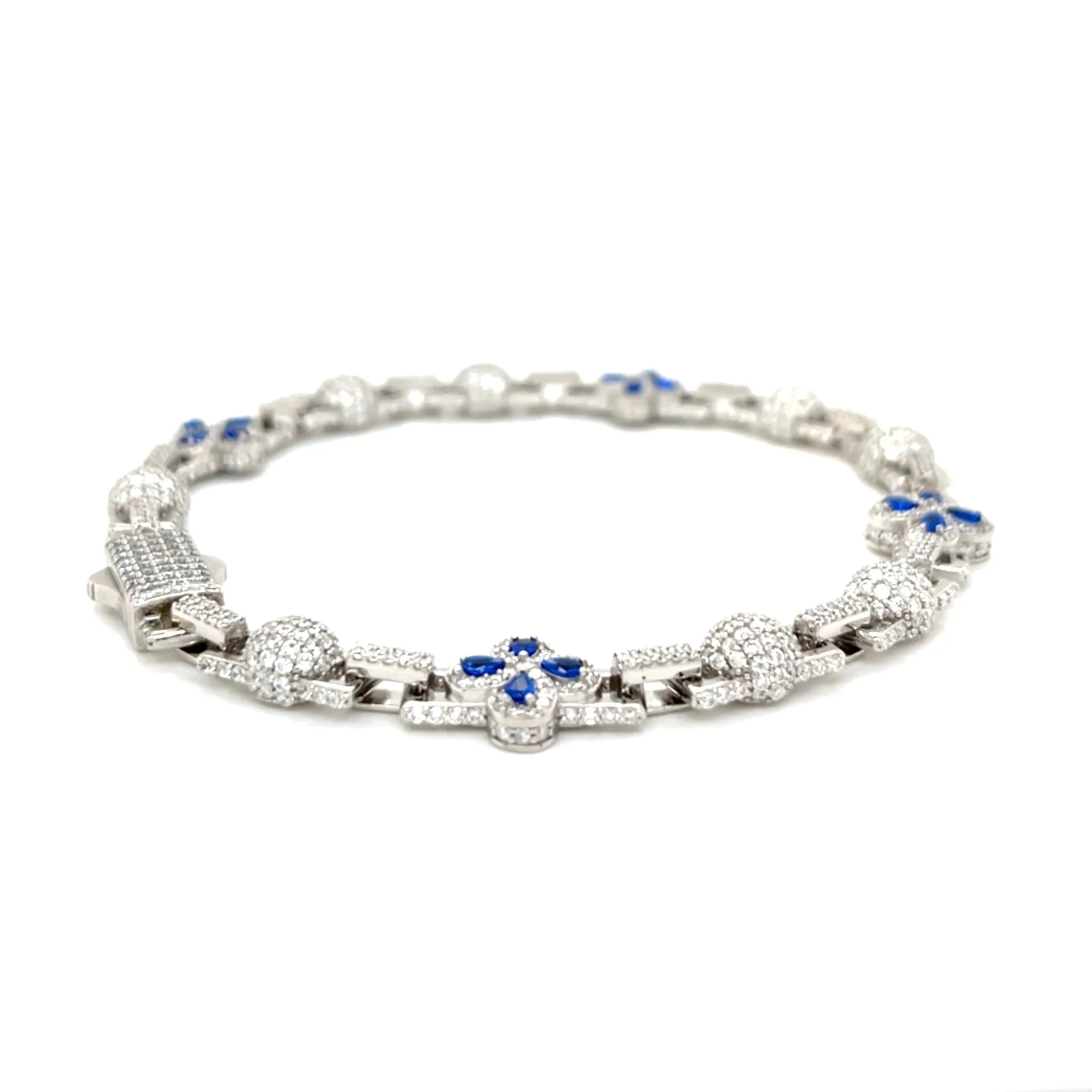 Blue Flower 10mm Lab-Created Moissanite Sterling 8.5" Bracelet - M302399