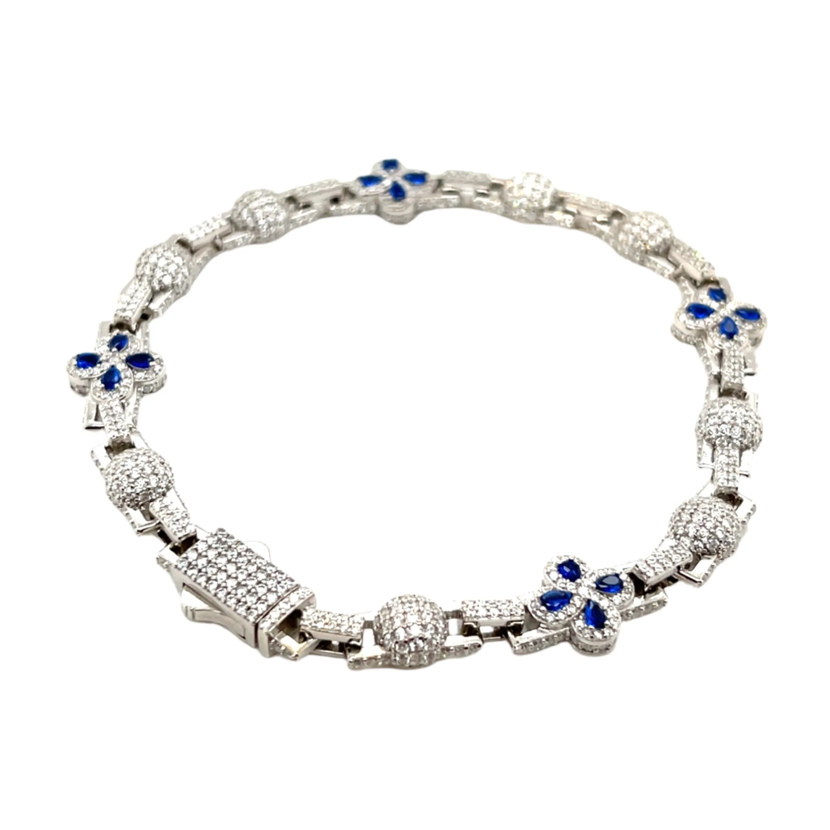 Blue Flower 10mm Lab-Created Moissanite Sterling 8.5" Bracelet - M302399