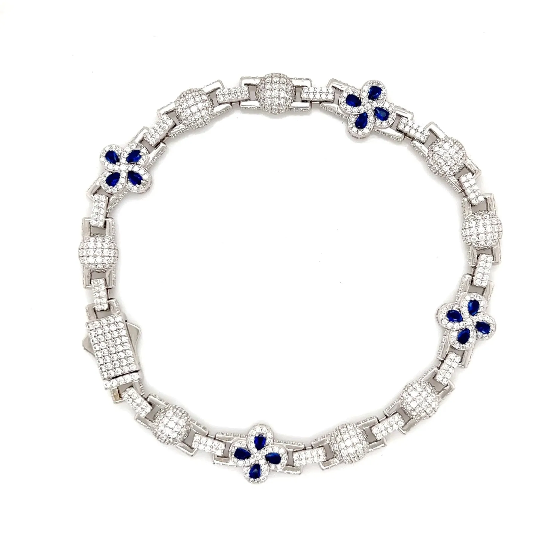 Blue Flower 10mm Lab-Created Moissanite Sterling 8.5" Bracelet - M302399