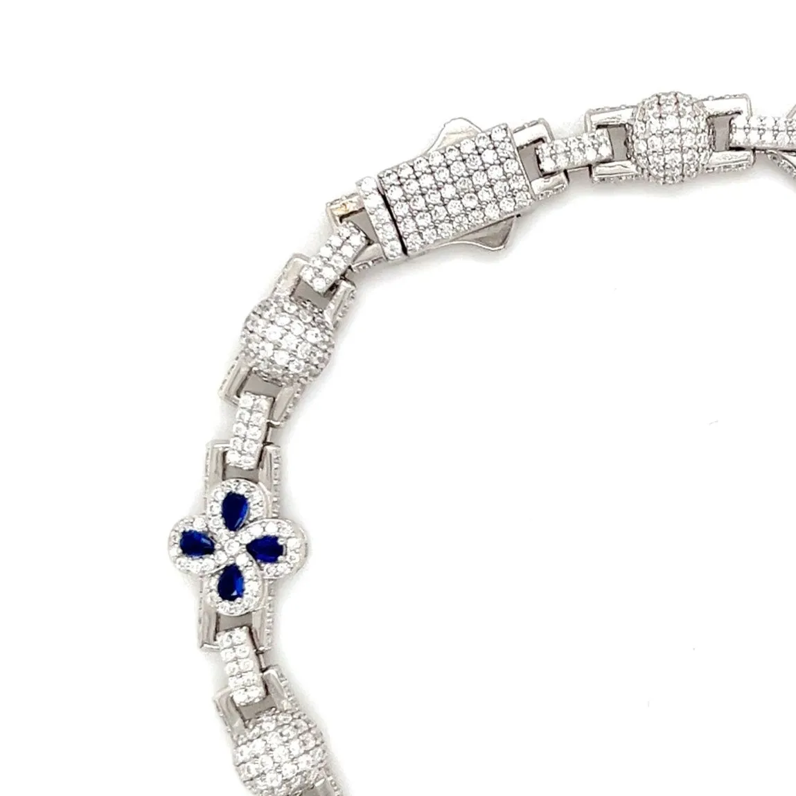 Blue Flower 10mm Lab-Created Moissanite Sterling 8.5" Bracelet - M302399