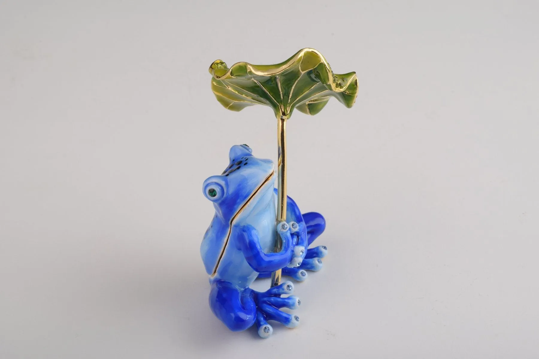 Blue Frog with Umbrella Trinket Box