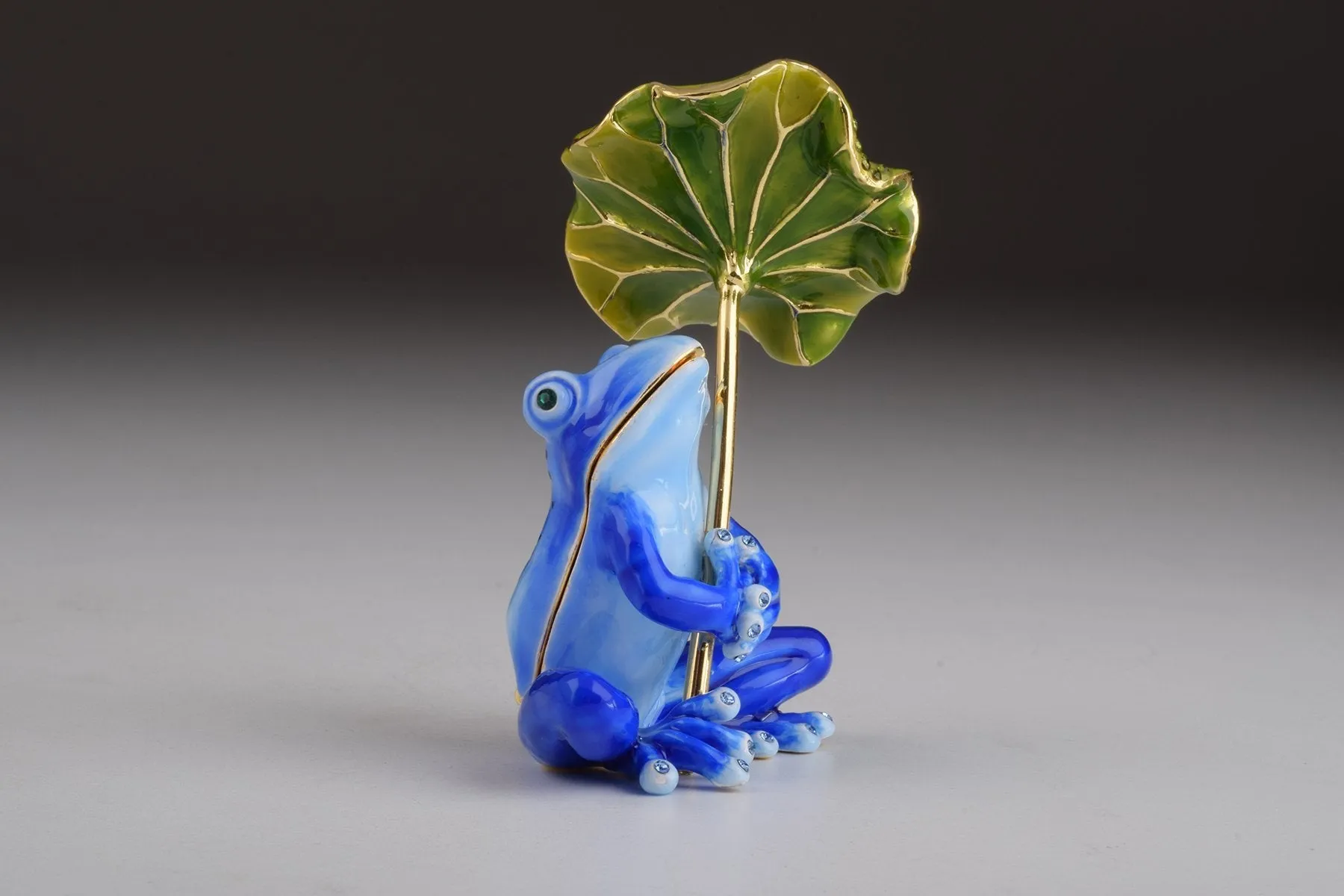 Blue Frog with Umbrella Trinket Box