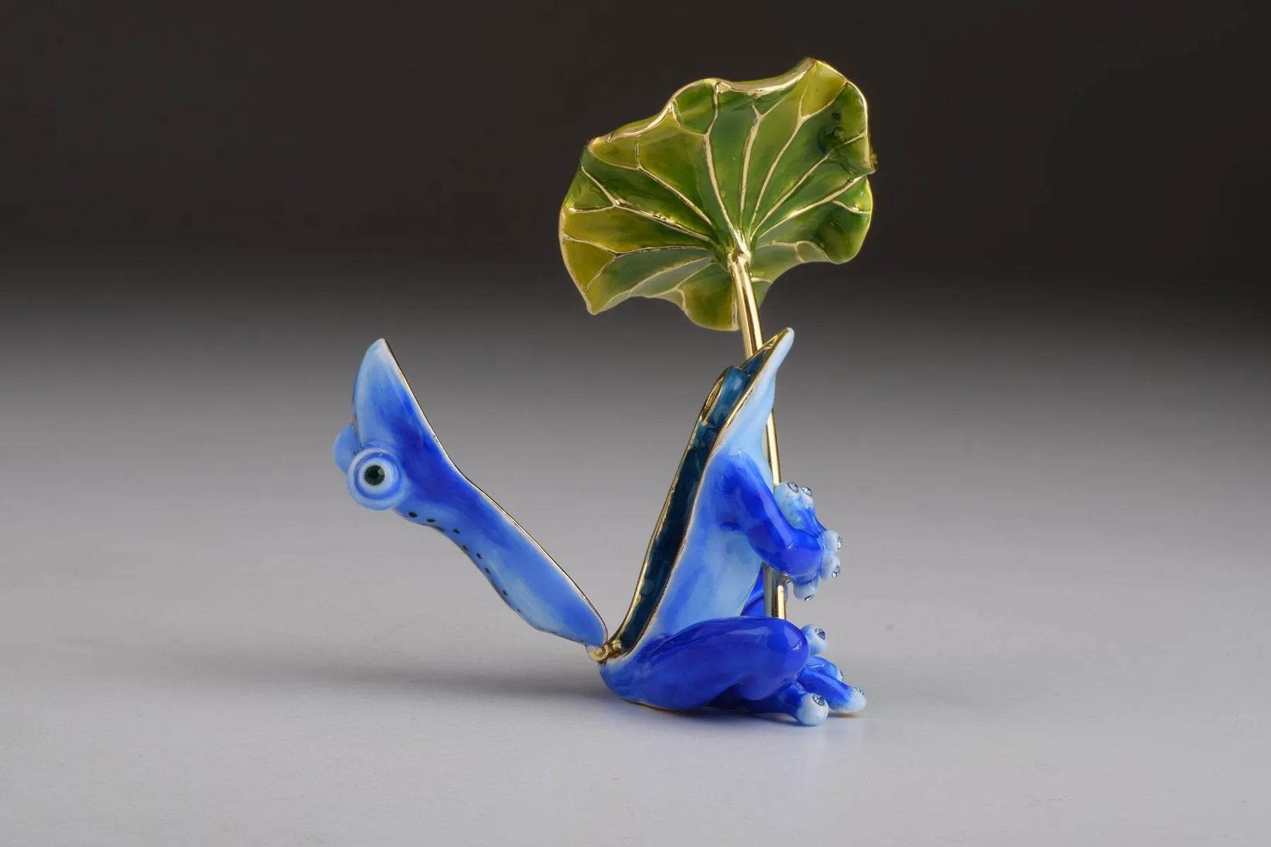 Blue Frog with Umbrella Trinket Box