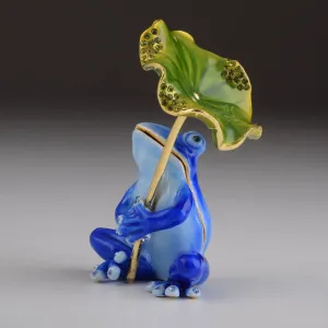 Blue Frog with Umbrella Trinket Box