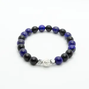 Blue Lapis Lazuli Wristband With Black Onyx, Hematite and Solid Silver | 8MM